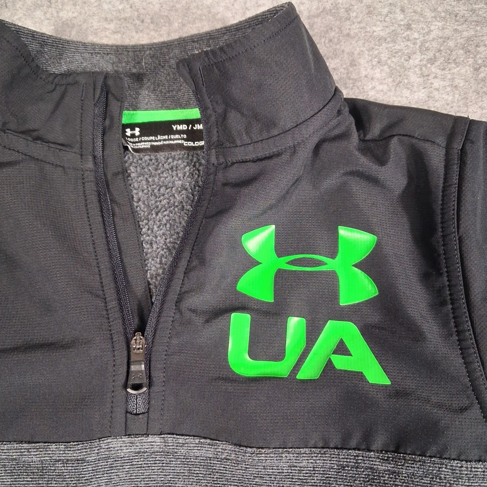 Under Armour 1/4 Zip Pullover Boys Medium Gray Black ColdGear Fleece 1299359 - Picture 9 of 9